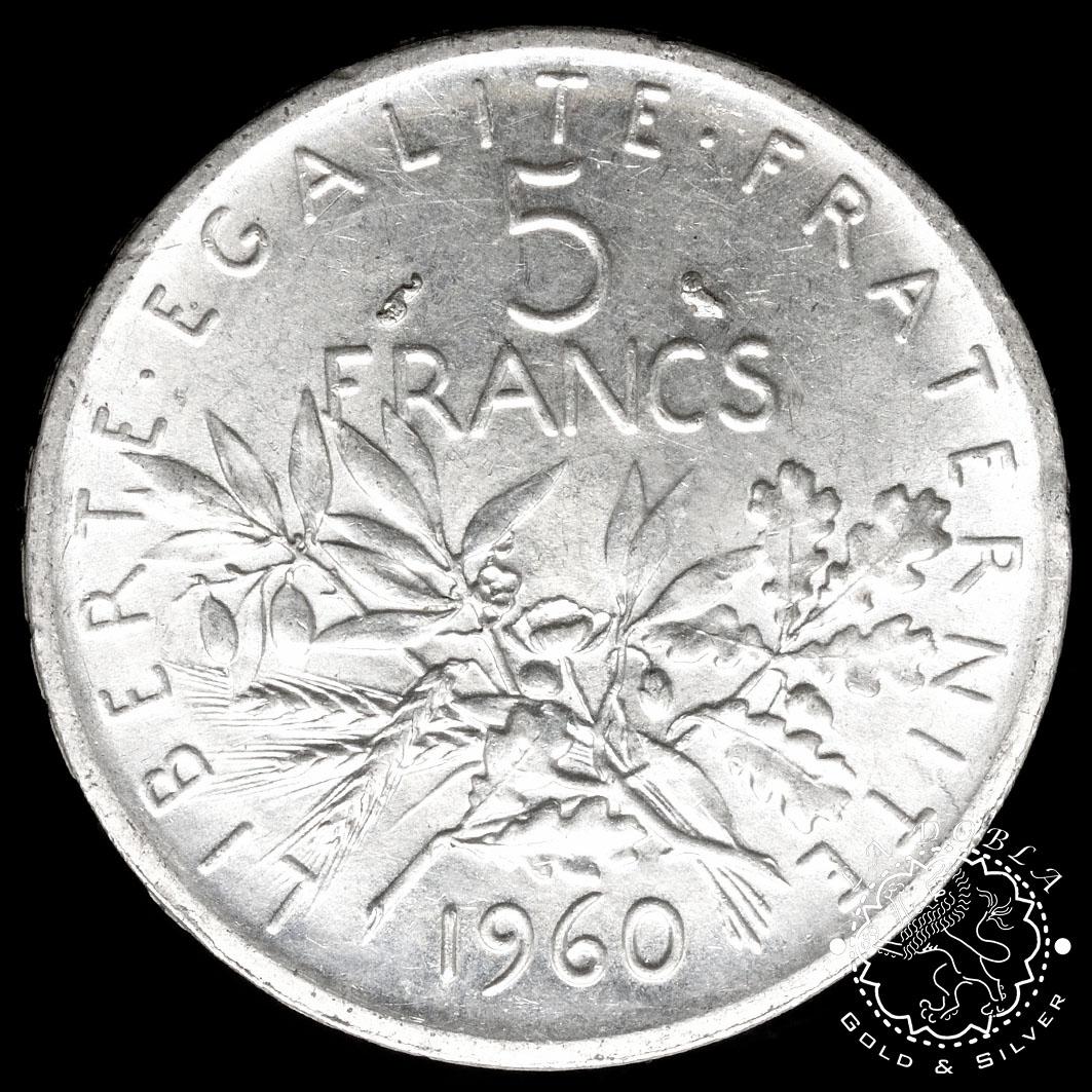 Moneda de Plata de 5 Francos Circulada - Francia - 1959 - 1999