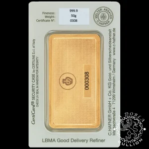 Lingote de Oro 50 g - CHafner_reverso