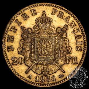 Moneda de Oro 20 Francos Franceses Napoleon III – Francia – 1852 a 1870 - Reverso