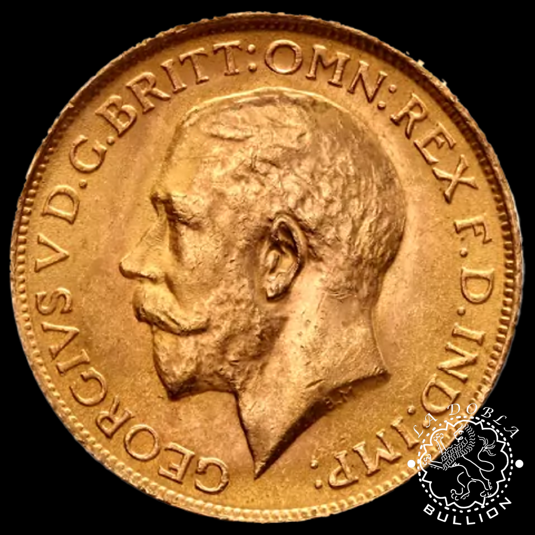 Moneda de Oro Soberano Jorge V - Reino Unido - 1911 a 1932 - Anverso