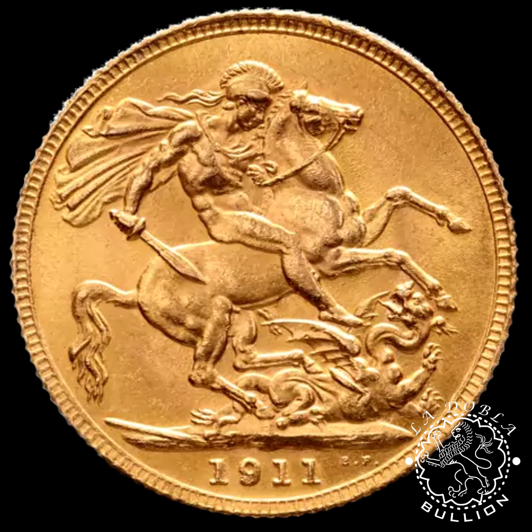 Moneda de Oro Soberano Jorge V - Reino Unido - 1911 a 1932 - Reverso