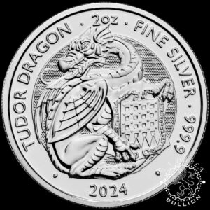 Moneda de Plata Tudor Beasts Dragon 2 oz BU - Reino Unido - 2024 - Reverso