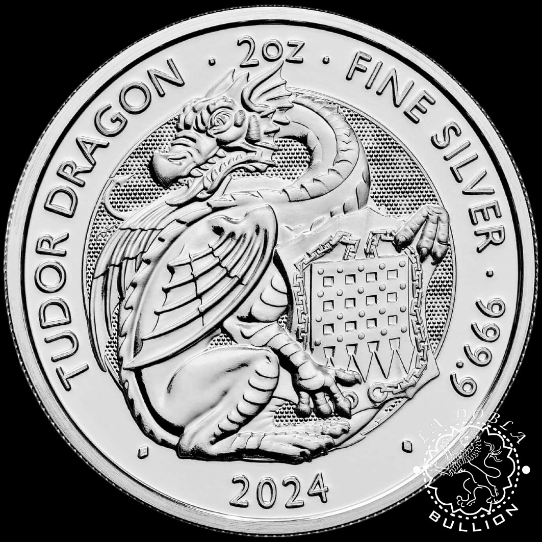 Moneda de Plata Tudor Beasts Dragon 2 oz BU - Reino Unido - 2024 - Reverso