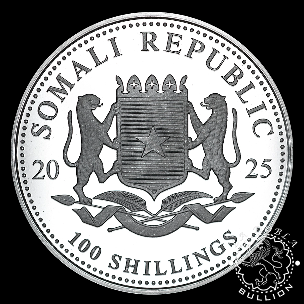 Moneda de Plata Elefante 1 oz BU – Somalia – 2025 - Reverso