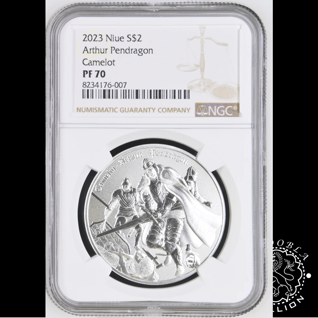 Moneda de Plata Camelot Arturo Pendragon 1 oz Proof - Niue - 2023 - Encapsulada por NGC - MS70