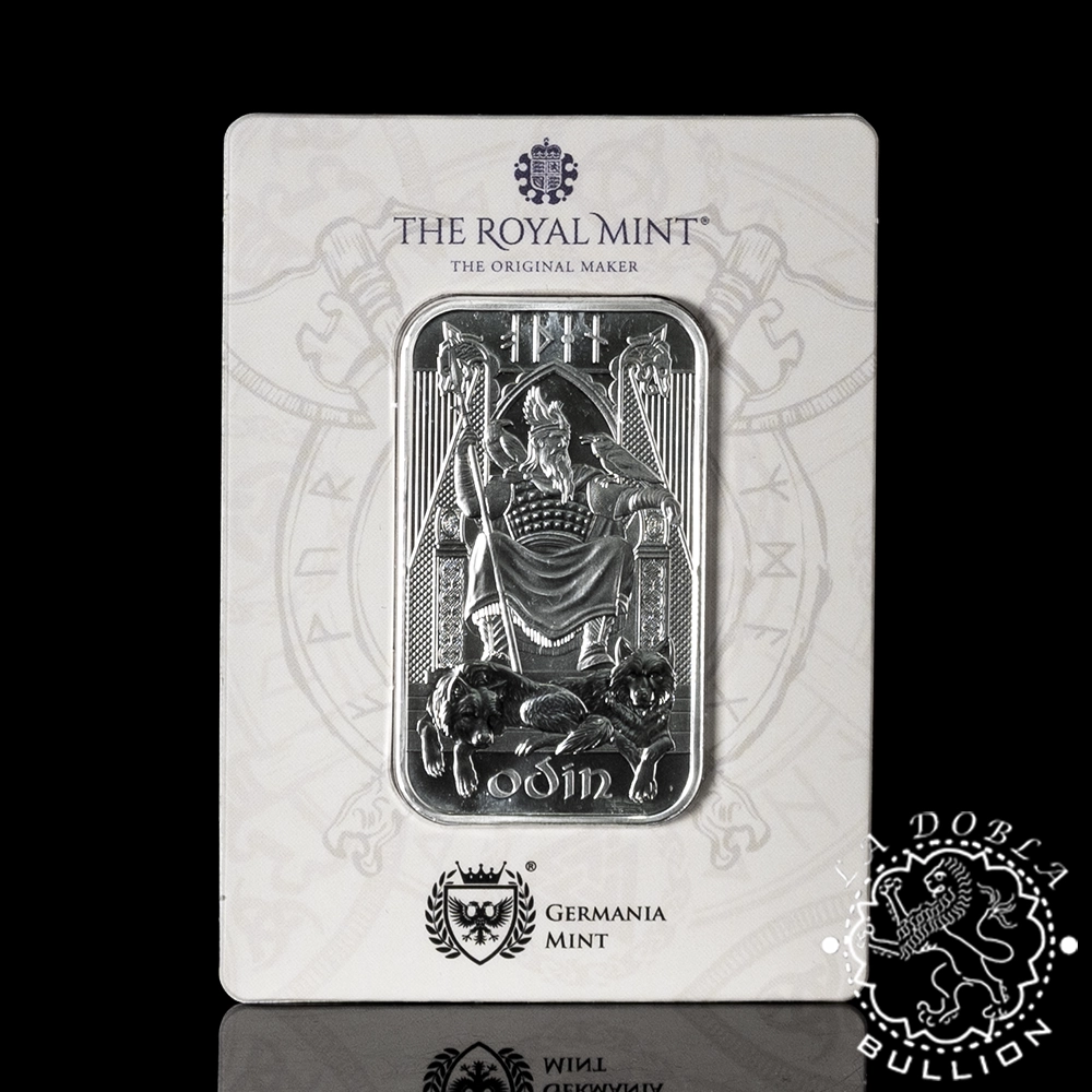 Lingote de Plata Norse Gods Odin 1 oz - Royal Mint & Germania Mint - Anverso Estuche