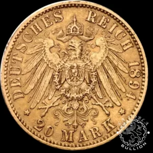 Moneda de Oro 20 Marcos Alemanes Guillermo II - Prusia - 1888-1913 - Reverso