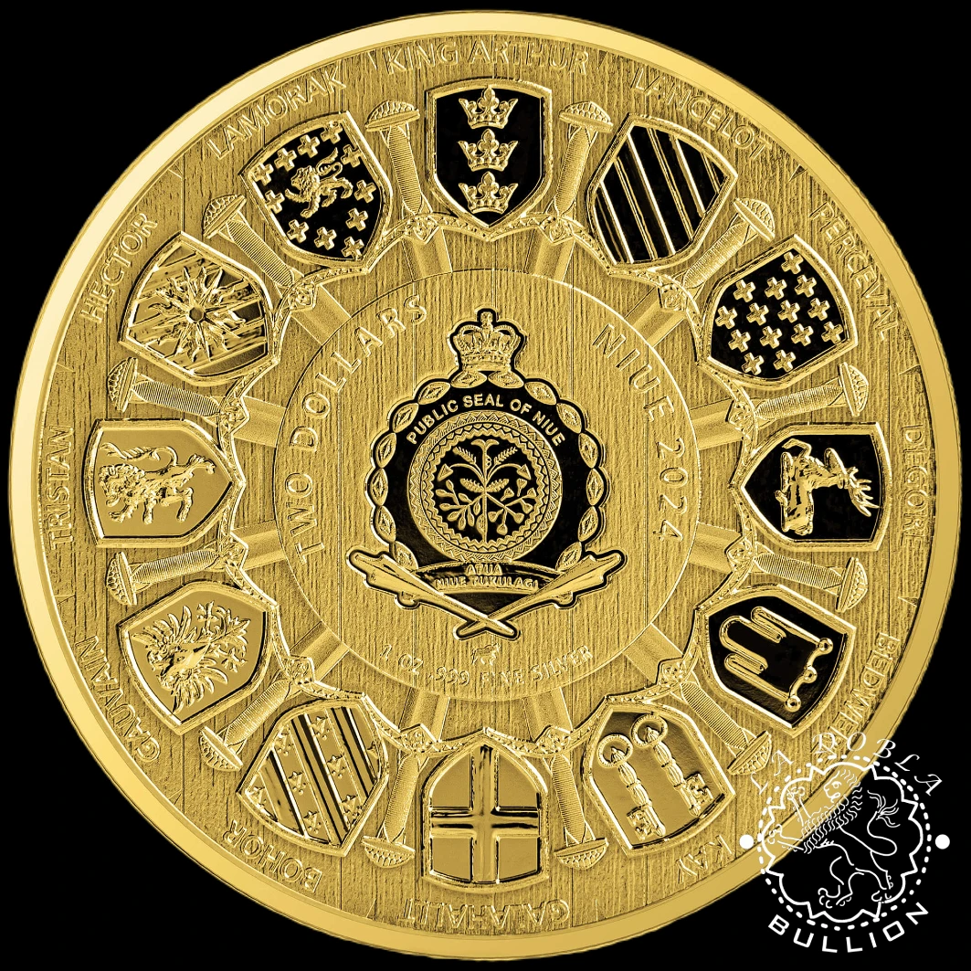 Moneda de Plata Camelot Sir Lancelot 1 oz BU Full Gilding - Niue - 2024 - Anverso