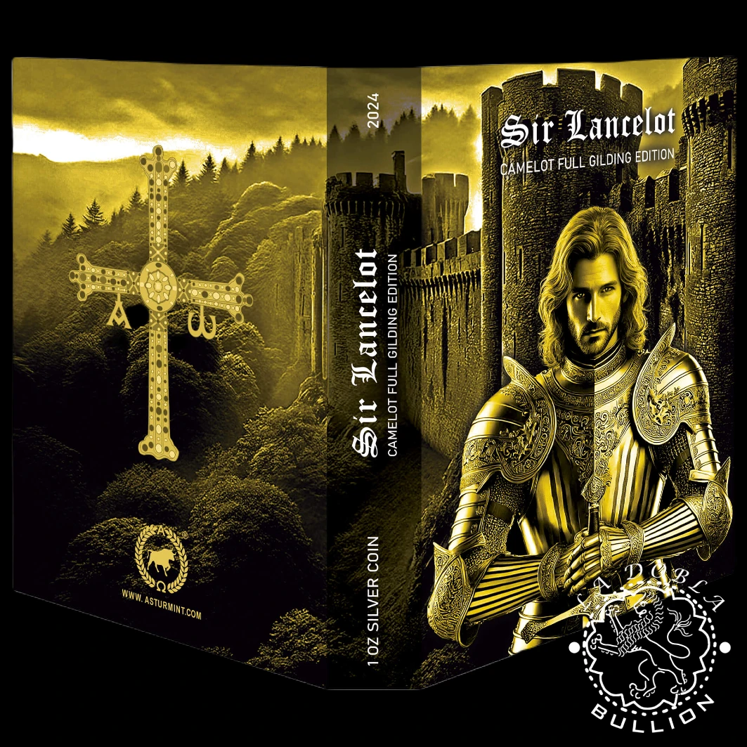 Moneda de Plata Camelot Sir Lancelot 1 oz BU Full Gilding - Niue - 2024 - Estuche Exterior