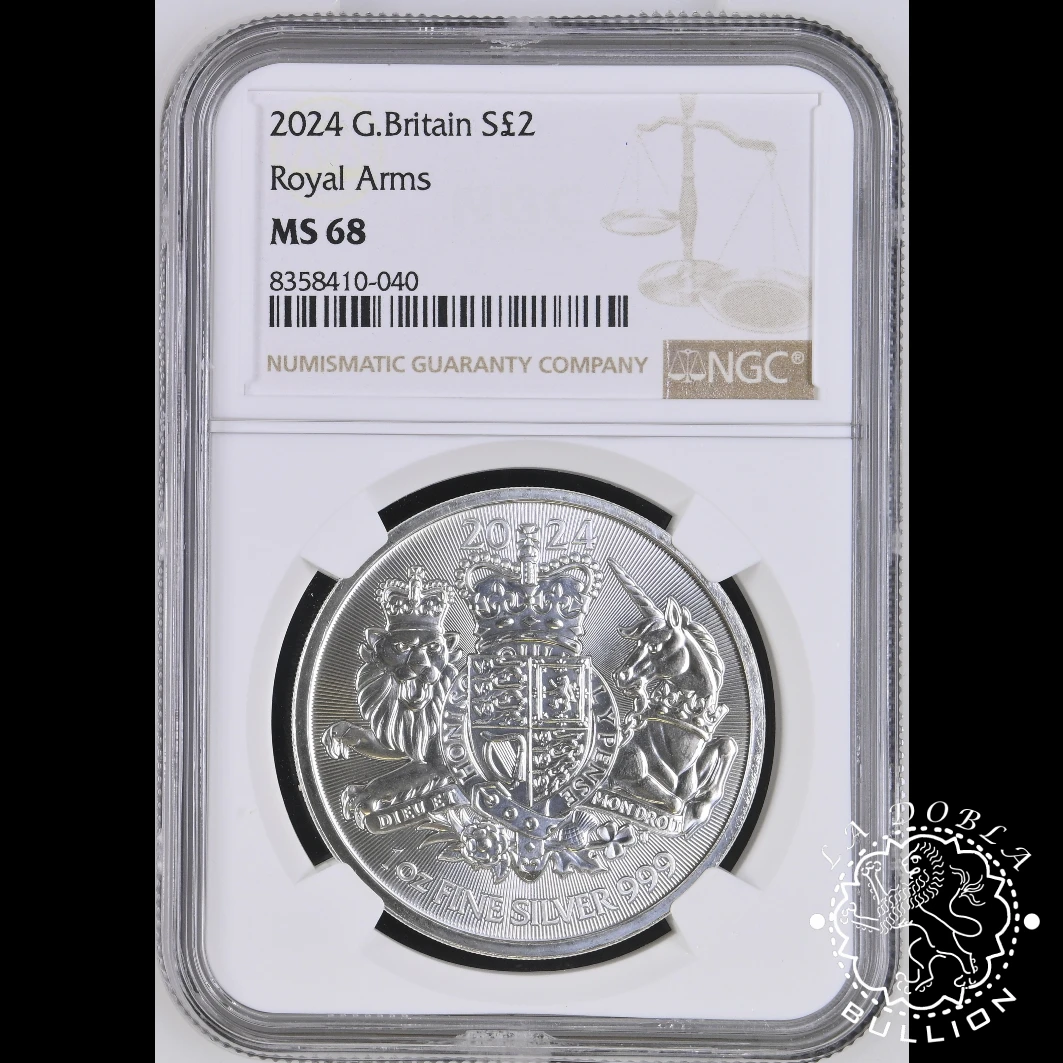 Moneda de Plata The Royal Arms 1 oz - BU - Reino Unido - 2024 - TOP POP - NGC MS68