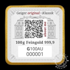 Lingote de Oro Troquelado 100 g - GEIGER - Anverso