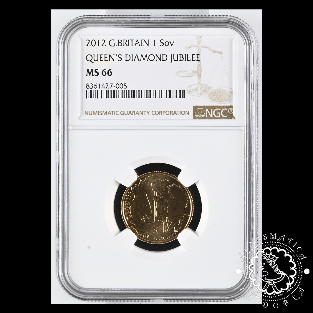Moneda de Oro Soberano Jubileo Reina Isabel II - 2012 - NGC MS66 - Reverso