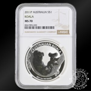 Moneda de Plata Koala 1 oz BU - Australia - 2011 - NGC MS - Reverso Cápsula