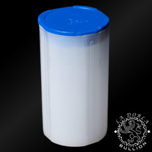 Tubo Vacío Oficial con Tapa Azul de la Münze Österreich para Moneda de Plata Filarmónica 1 Oz - Cerrado