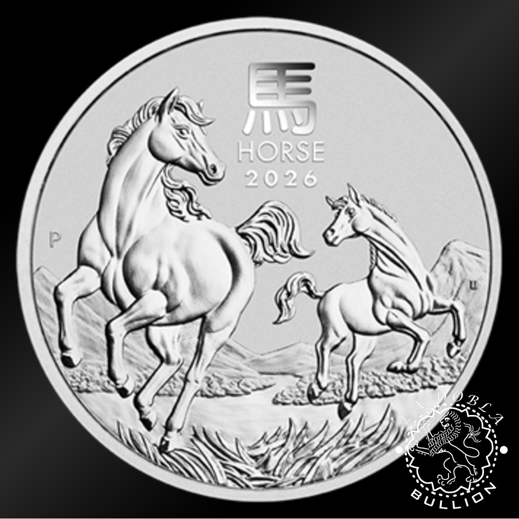 Moneda de Plata Serie Lunar III Caballo 5 oz BU - Australia - 2026 - Reverso