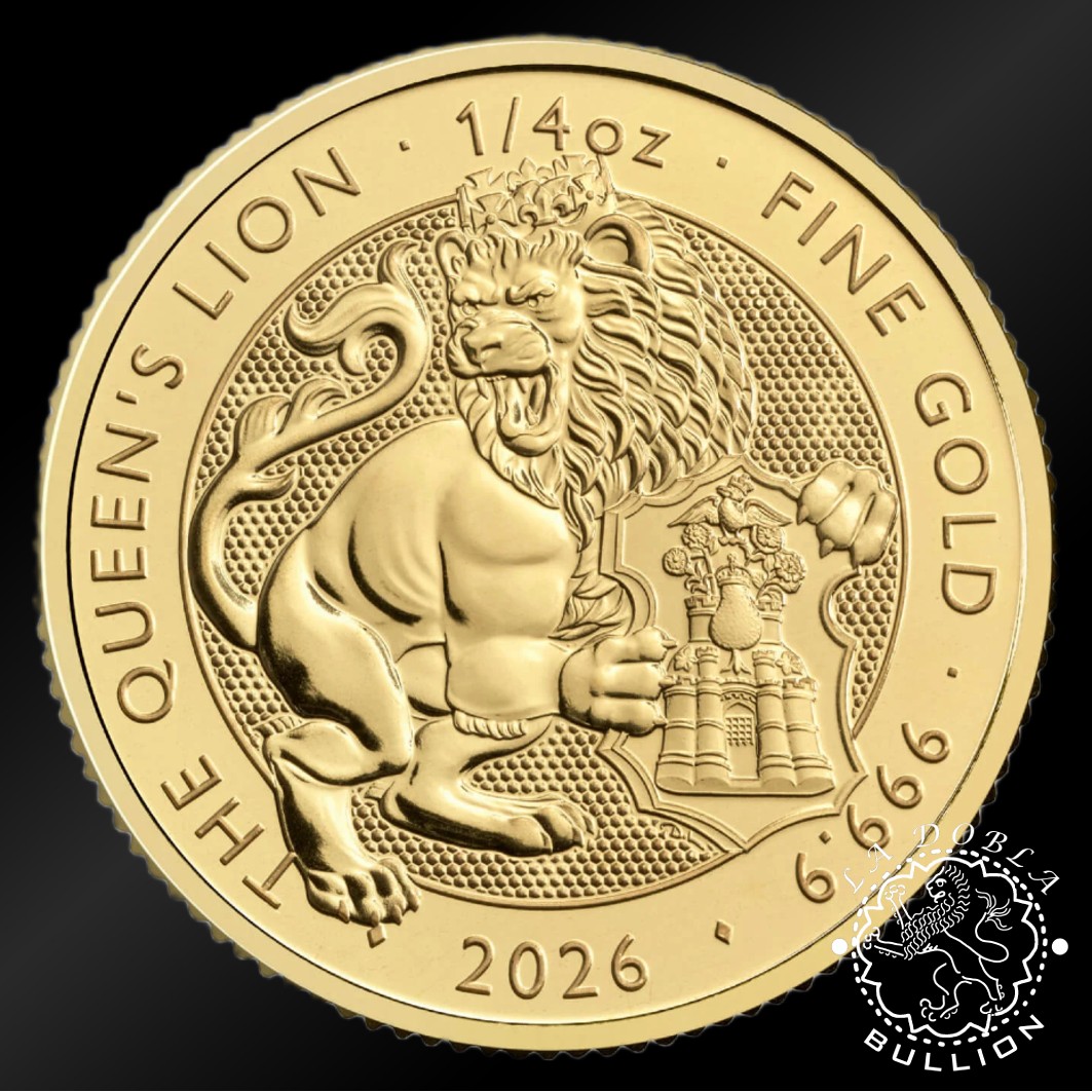 Moneda de Oro Tudor Beasts The Queen’s Lion 1 4 oz BU – Reino Unido – 2026