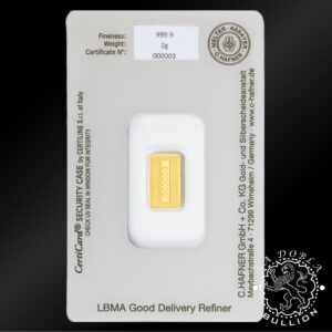 Lingote de Oro 2 g - C.Hafner - Reverso