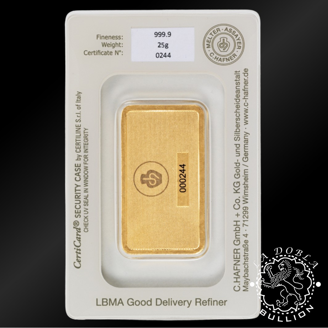 Lingote de Oro 25 g - C.Hafner - Anverso