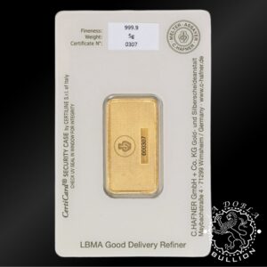 Lingote de Oro 5 g - C.Hafner - Reverso