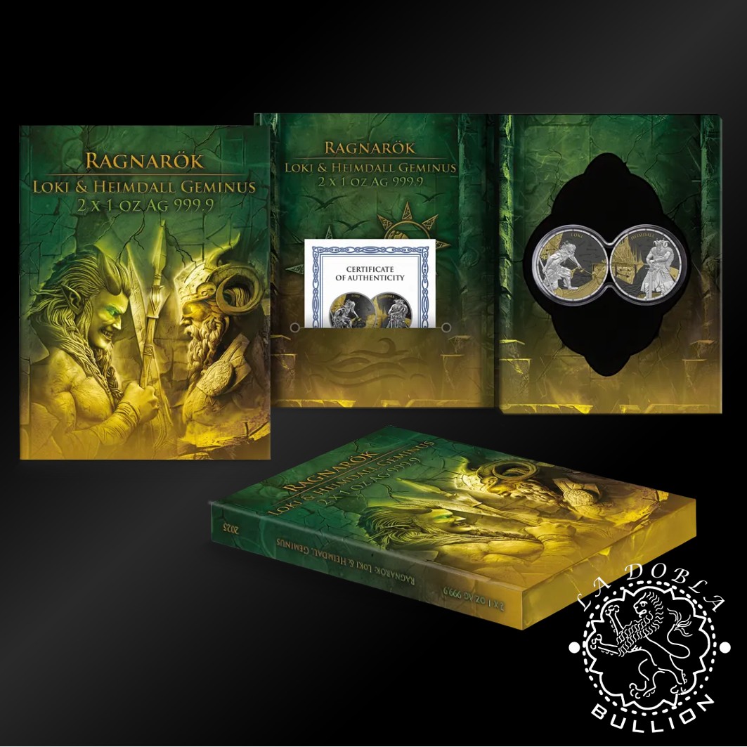 Moneda de Plata Ragnarok Loki & Heimdall Geminus 2 x 1 oz BU - Germania - 2025 - Estuche