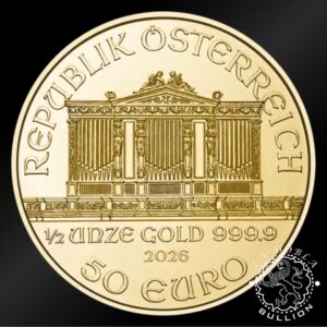 Moneda de Oro Filarmónica 1 2 oz BU - Austria - 2026 - Reverso