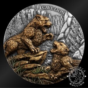 Moneda de Plata Megafauna León de las Cavernas 2 oz UHR - Liberia - 2026 - Reverso
