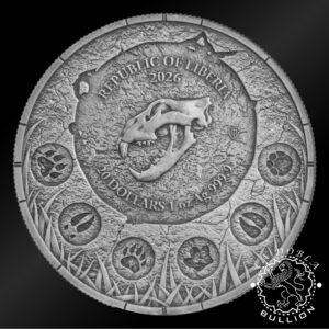 Moneda de Plata Megafauna Oblivion León de las Cavernas 2 oz UHR- Liberia - 2026 - Anverso