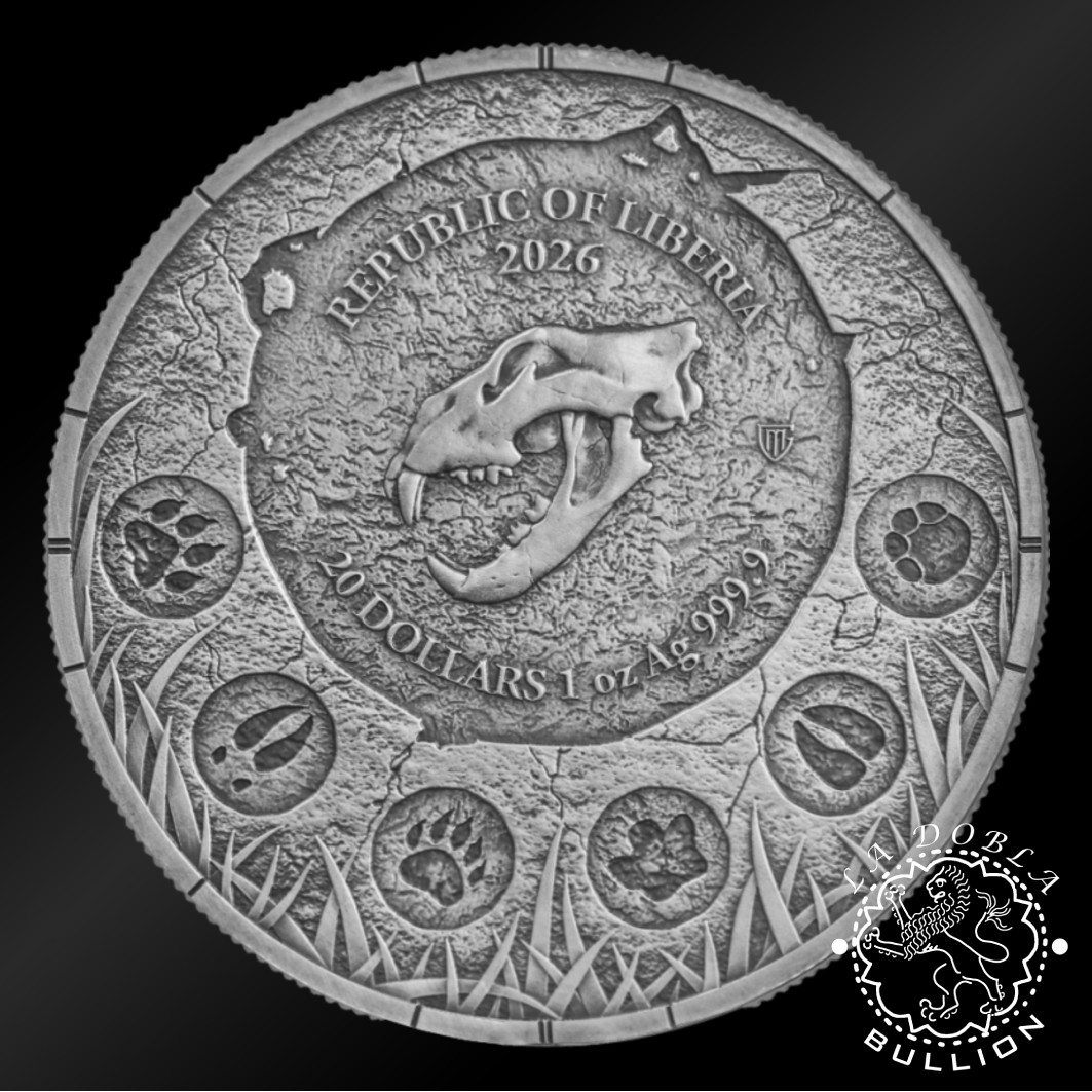 Moneda de Plata Megafauna Oblivion León de las Cavernas 2 oz UHR- Liberia - 2026 - Anverso