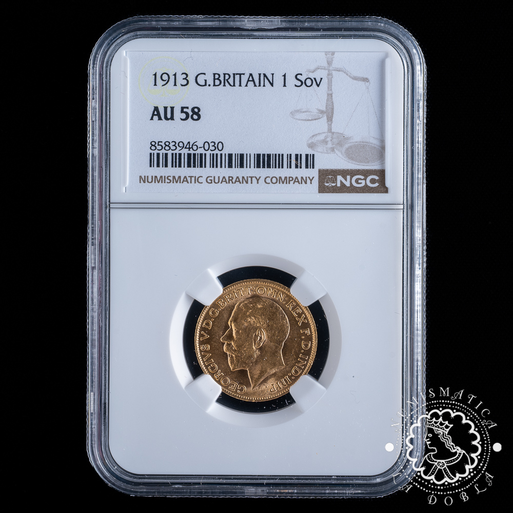 Moneda de Oro Soberano Jorge V - 1913 - NGC AU58