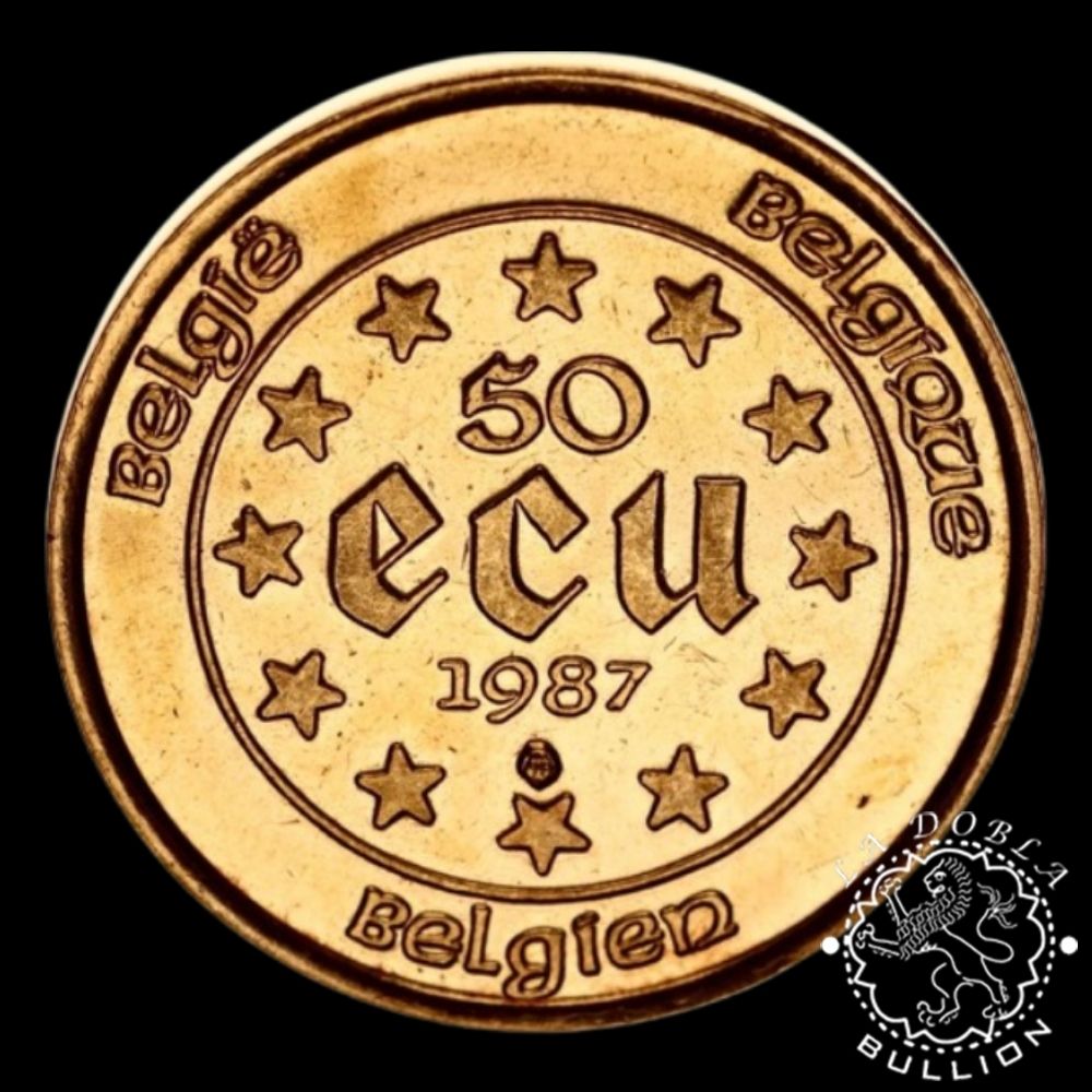 Moneda de Oro 50 ECU - 12 oz - Bélgica - Carlos V - 1987 - Recomprada - Anverso (1)