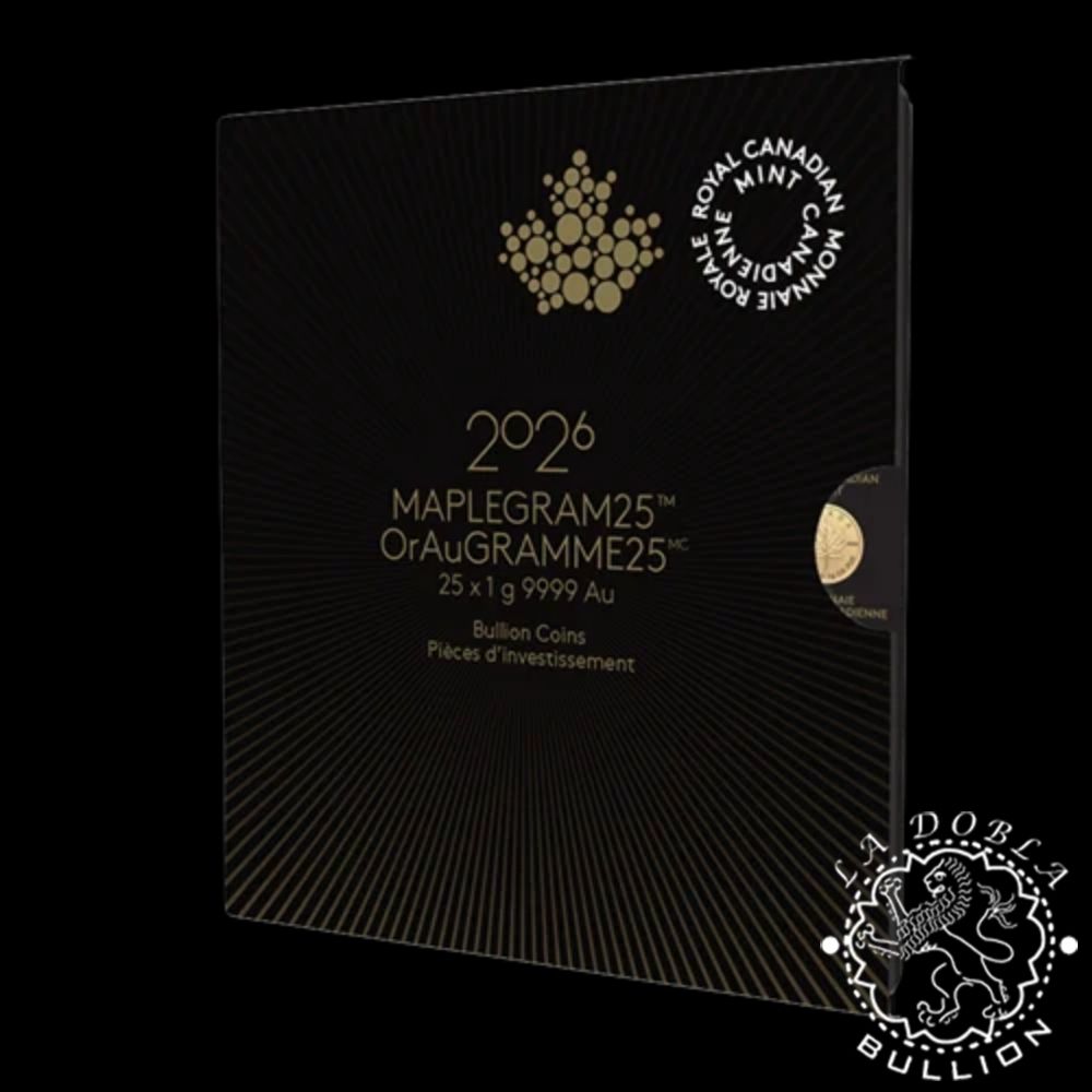 Moneda de Oro Maple Leaf 25 x 1g BU - Maplegram - Canadá - 2026 - Blister Cerrado