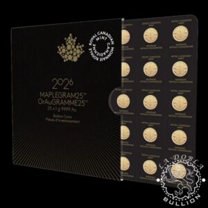 Moneda de Oro Maple Leaf 25 x 1g BU - Maplegram - Canadá - 2026 - Blister Delante