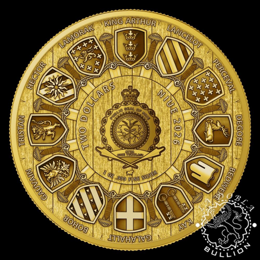 Moneda de Plata Camelot Sir Perceval Gilded Edition 1 oz BU - Niue - 2026 - Anverso